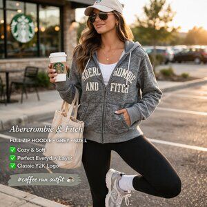 Abercrombie & Fitch Vtg Hoodie L Grey Full Zip Sweatshirt Cozy Casual Loungewear